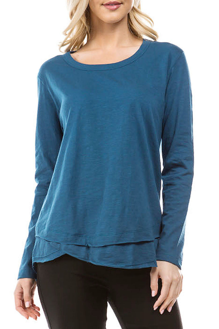 Long Sleeve With Asymmetrical Hem Teal Front APNY