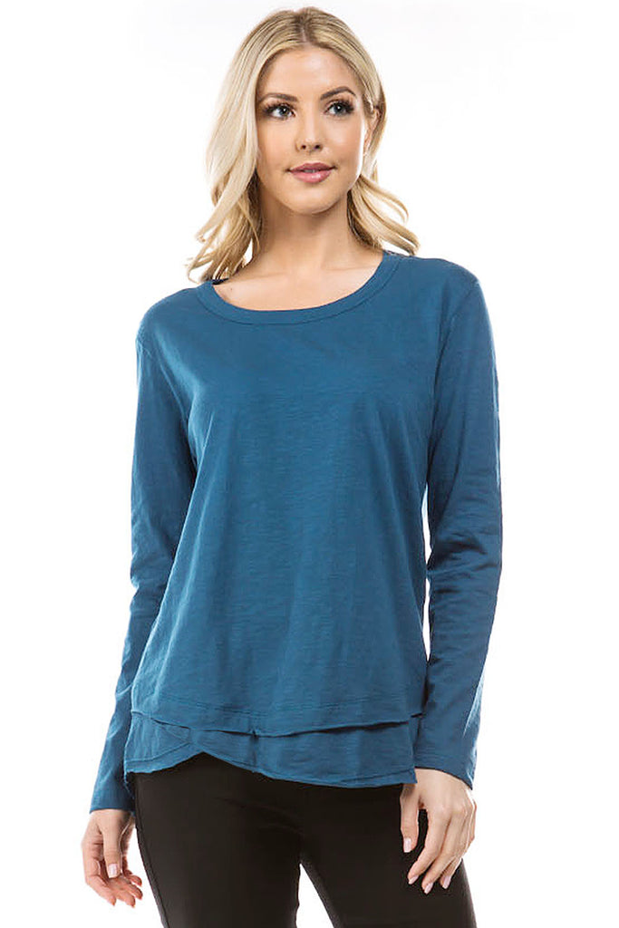 Long Sleeve With Asymmetrical Hem Teal Front APNY