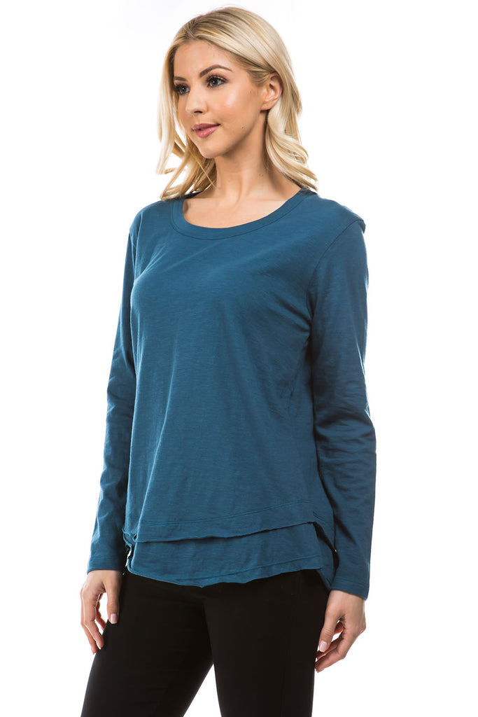 Long Sleeve With Asymmetrical HemTeal Side  APNY