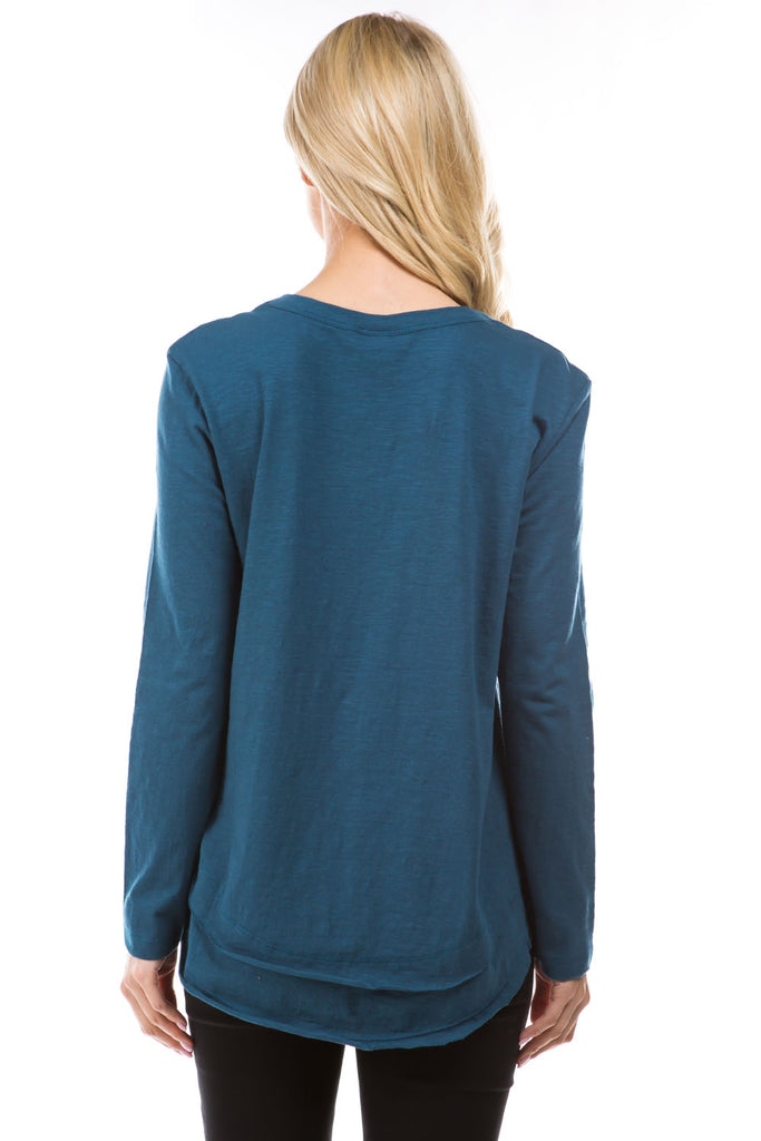 Long Sleeve With Asymmetrical Hem Teal Back APNY