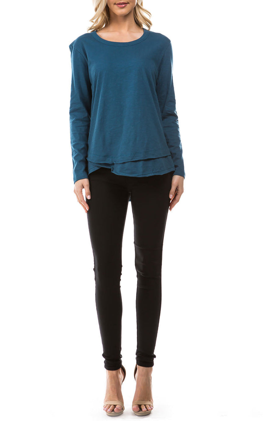 Long Sleeve With Asymmetrical Hem Teal Full APNY