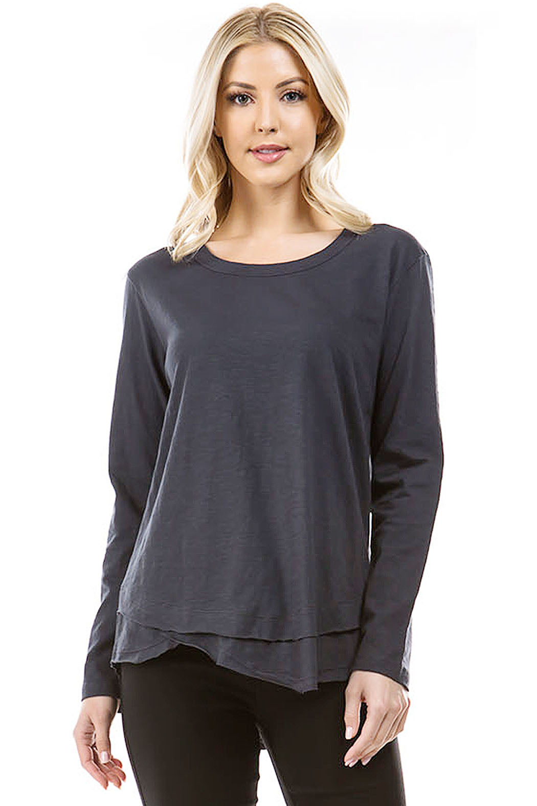 Long Sleeve With Asymmetrical Hem Charcoal Front APNY
