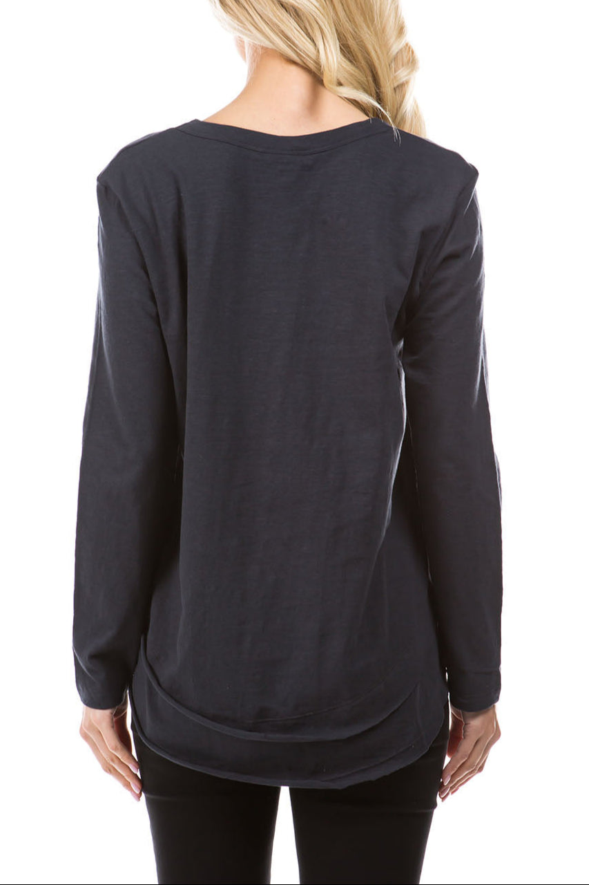 Long Sleeve With Asymmetrical Hem Charcoal Back APNY