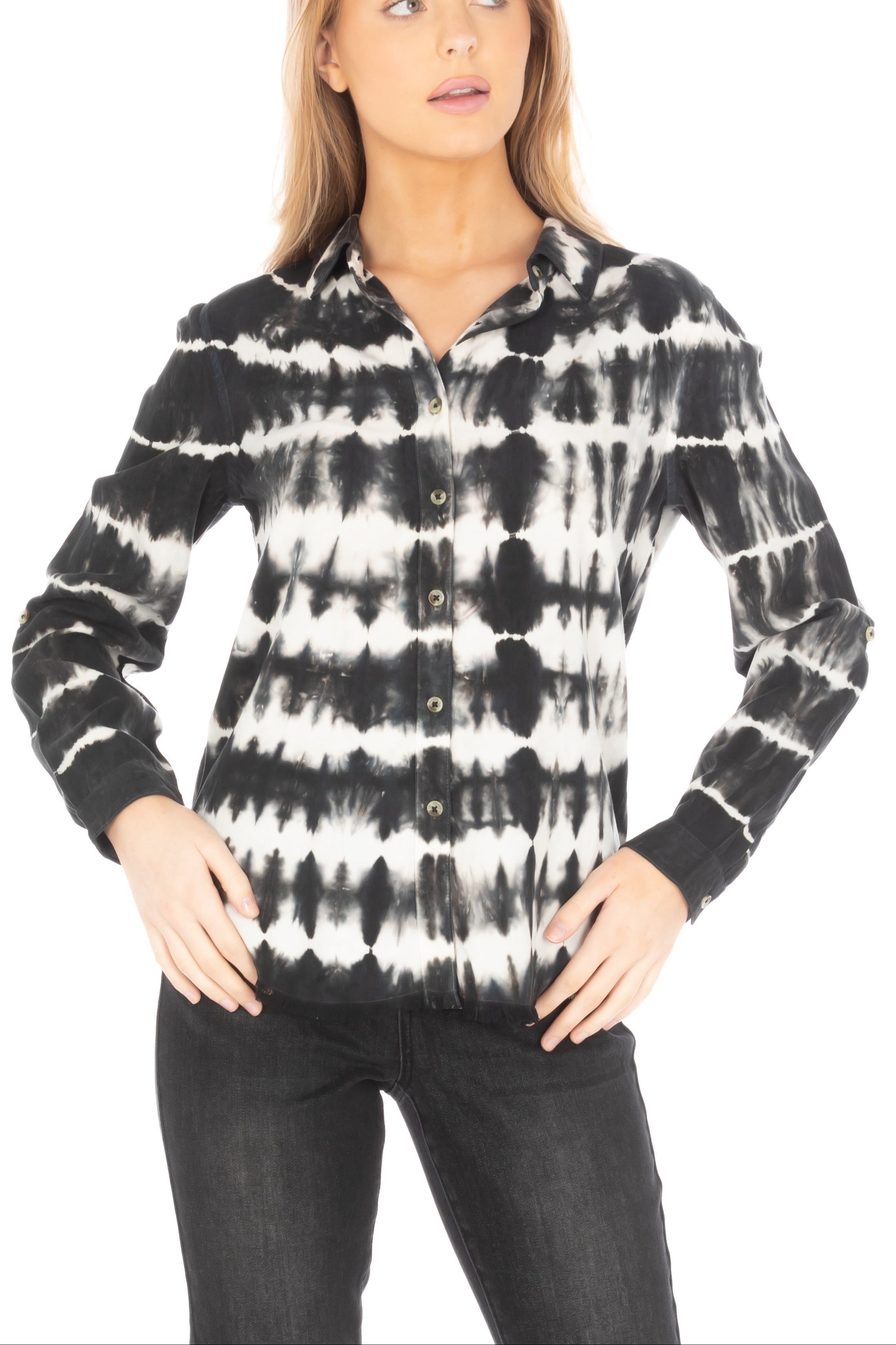 Shirt with Frayed Hem Carbon Tiedye Front APNY