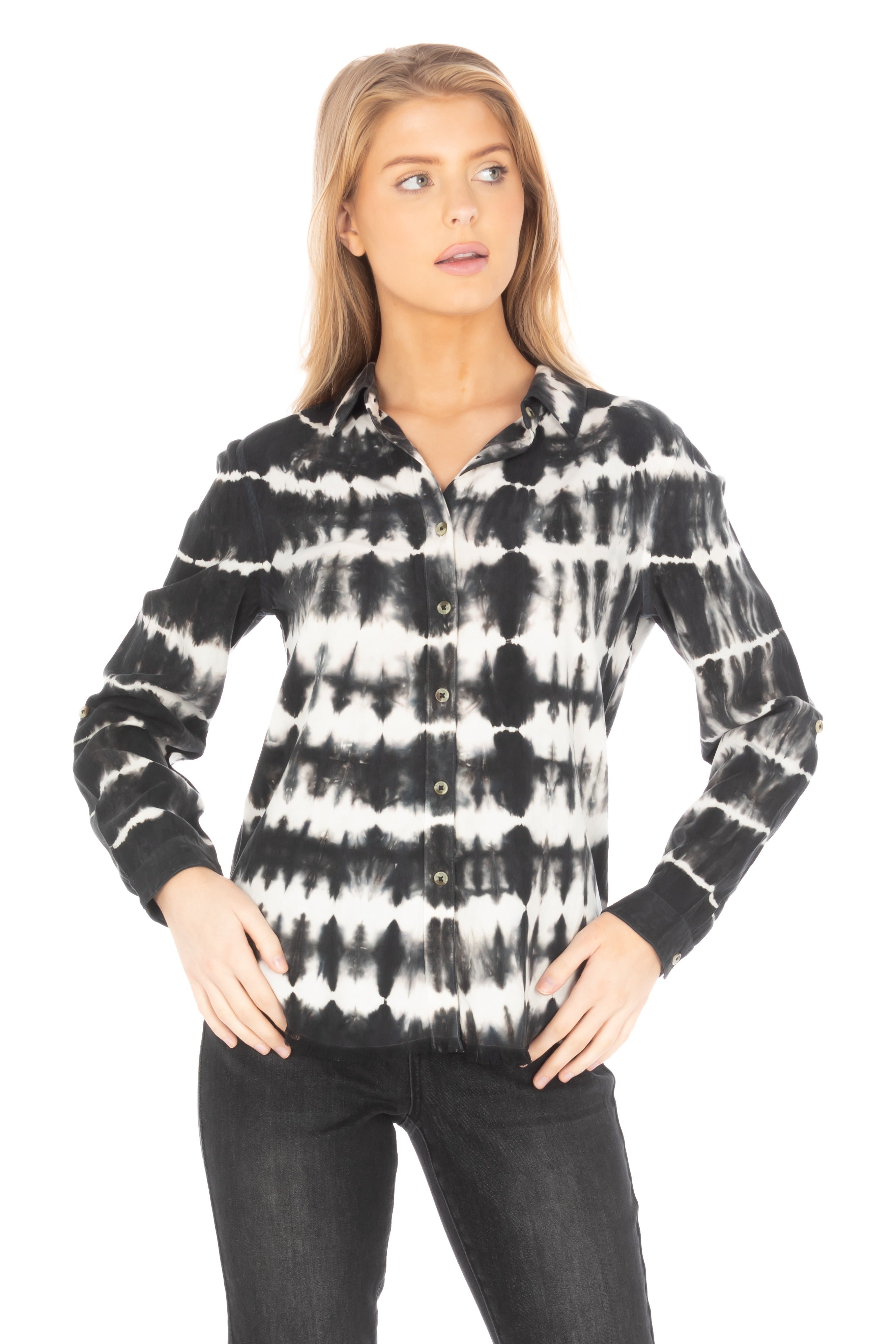 Shirt with Frayed Hem Carbon Tiedye Front APNY