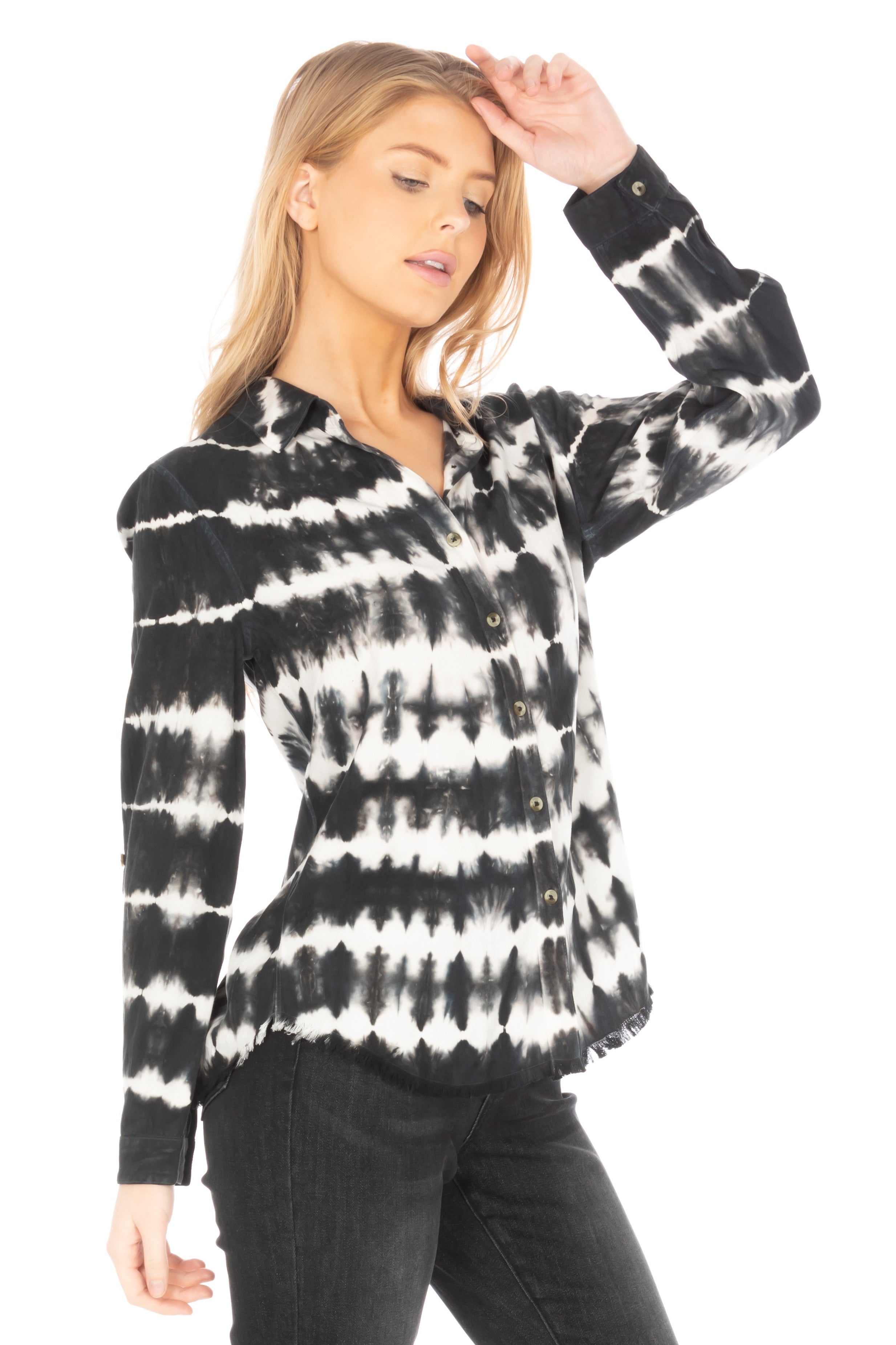 Shirt with Frayed Hem Carbon Tiedye Side APNY