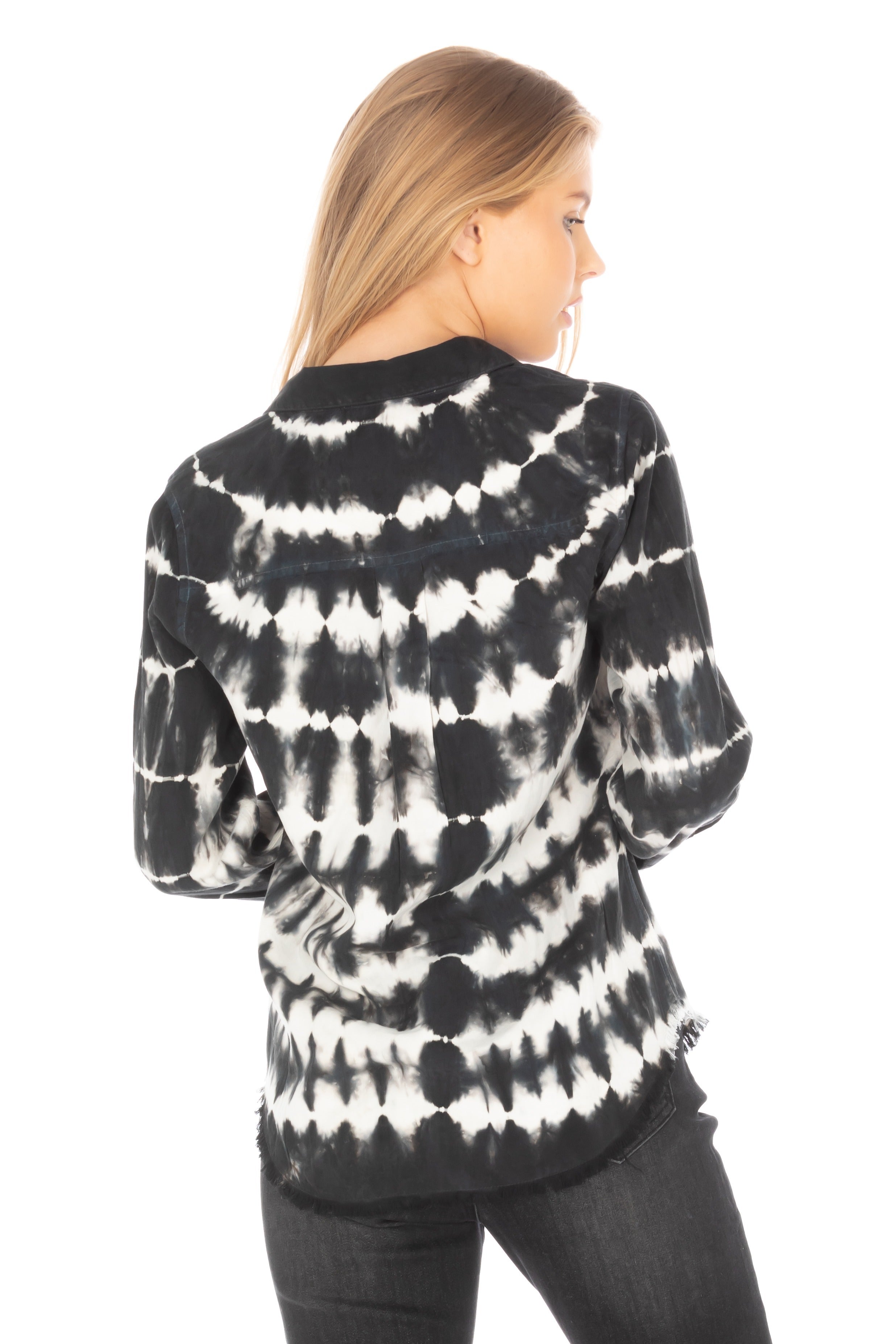 Shirt with Frayed Hem Carbon Tiedye Back APNY