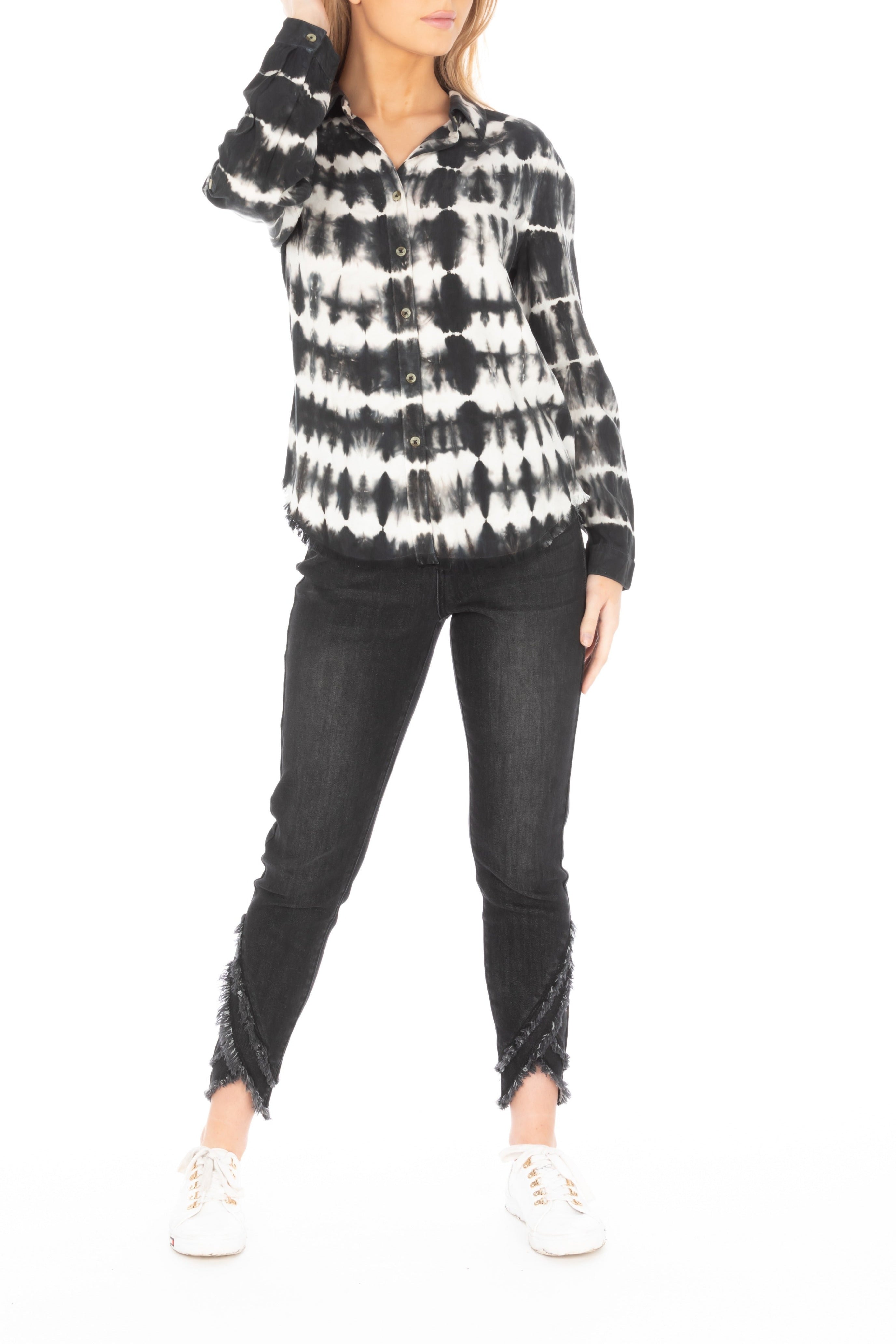 Shirt with Frayed Hem Carbon Tiedye Full APNY