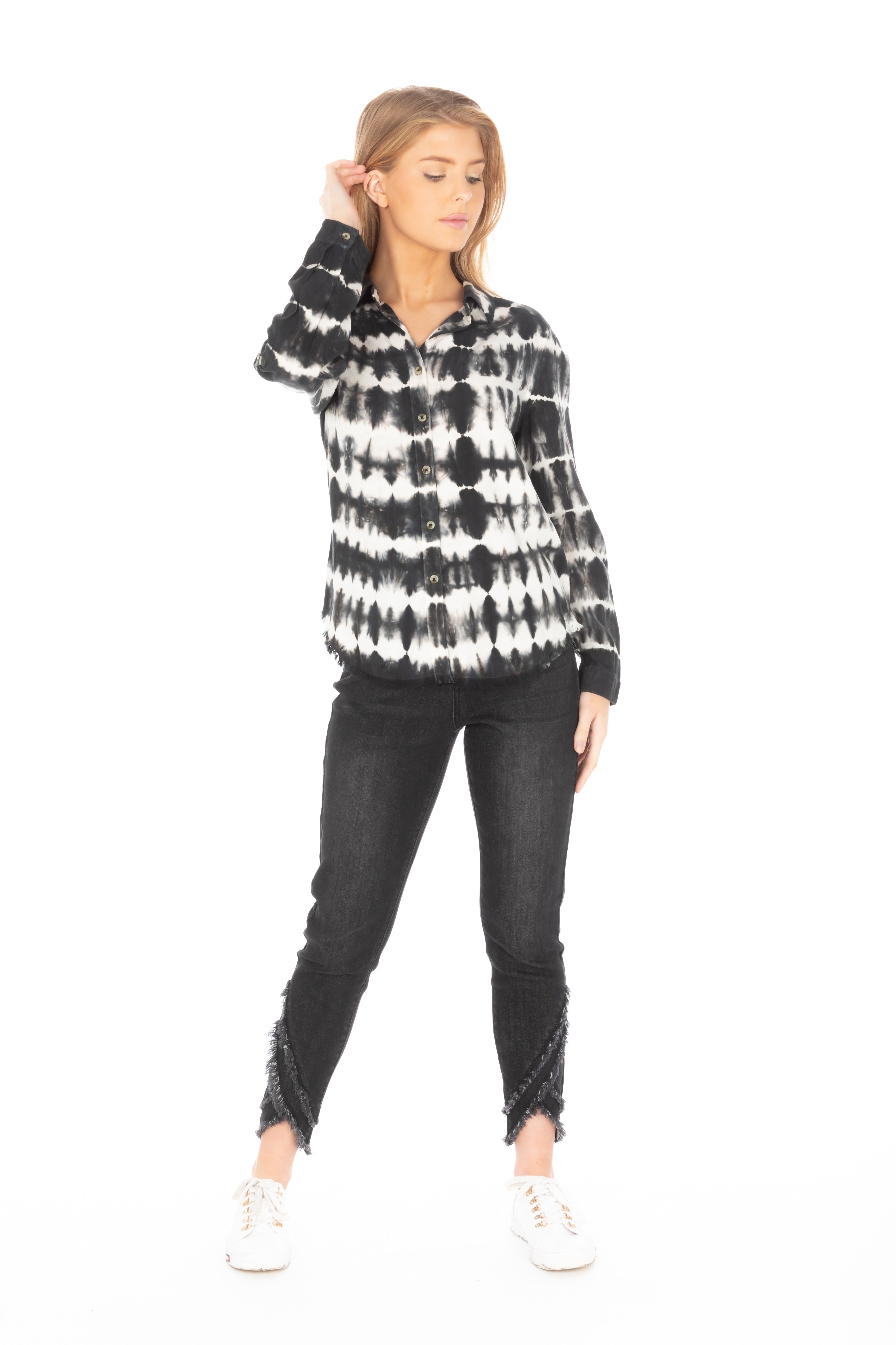 Shirt with Frayed Hem Carbon Tiedye Full APNY