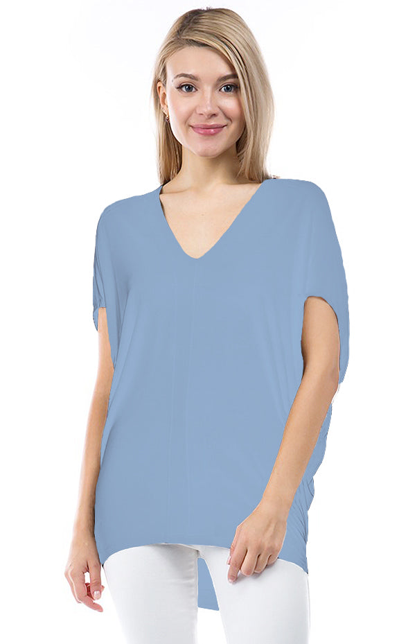 Short Sleeve Dolman Tunic Heather Blue Front APNY