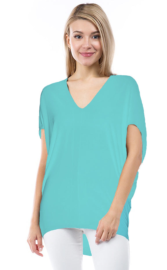 Short Sleeve Dolman Tunic Blue Radiance Front APNY