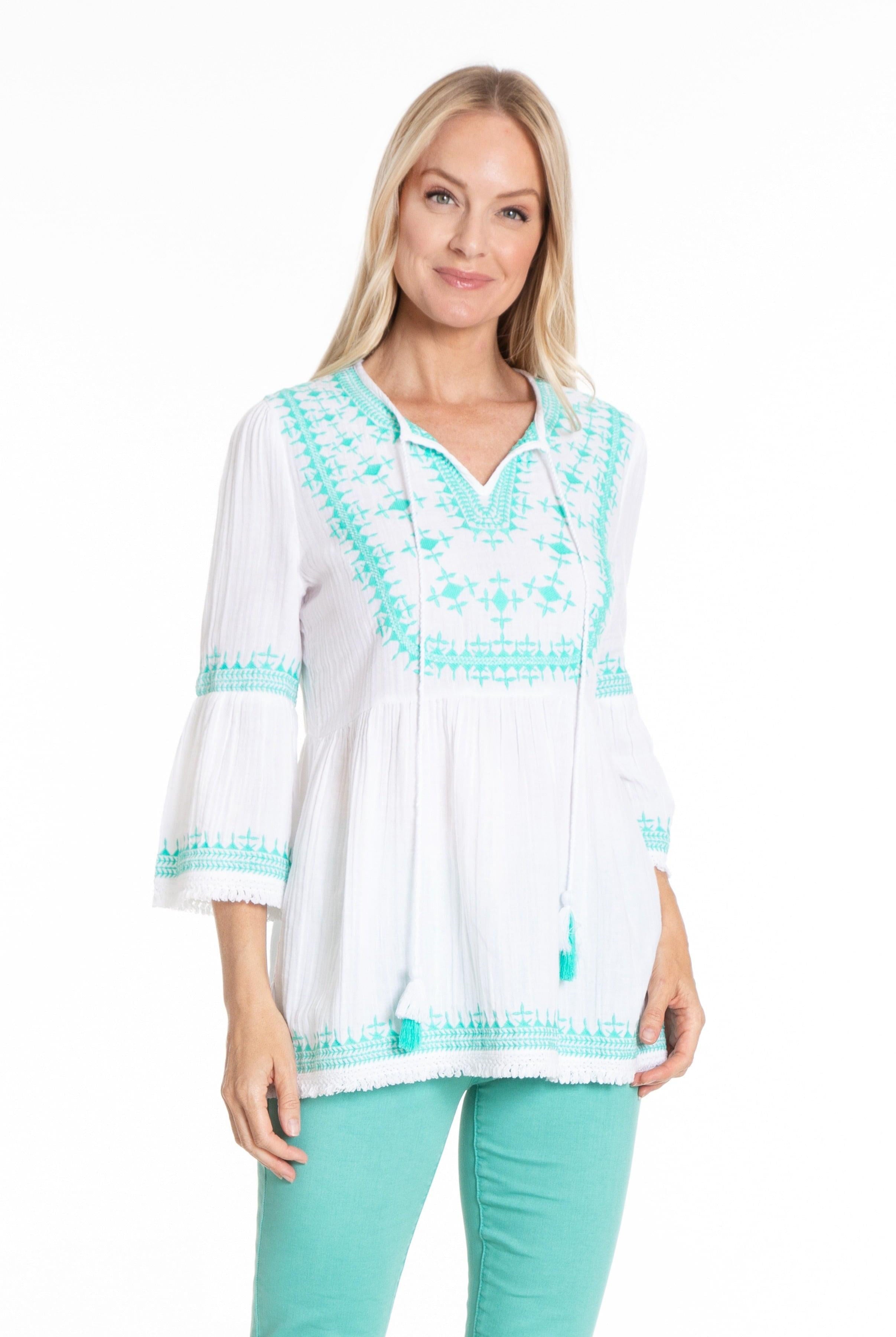 Aztec Embroidered Tunic With Fringe Detail Close APNY