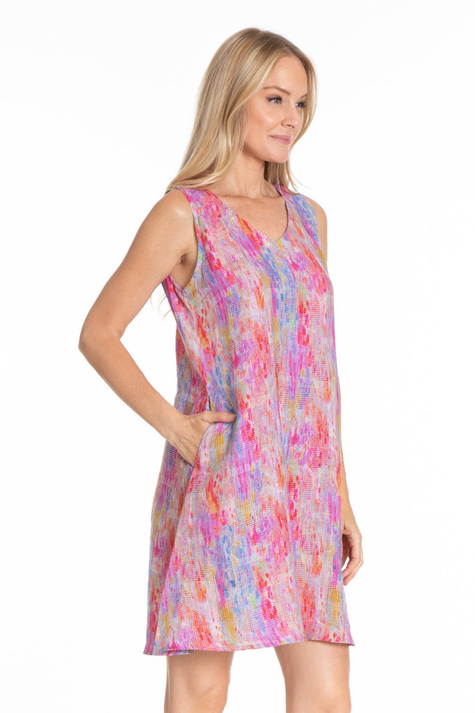 Sleeveless V-Neck Dress - Abstract Rainbow Side APNY