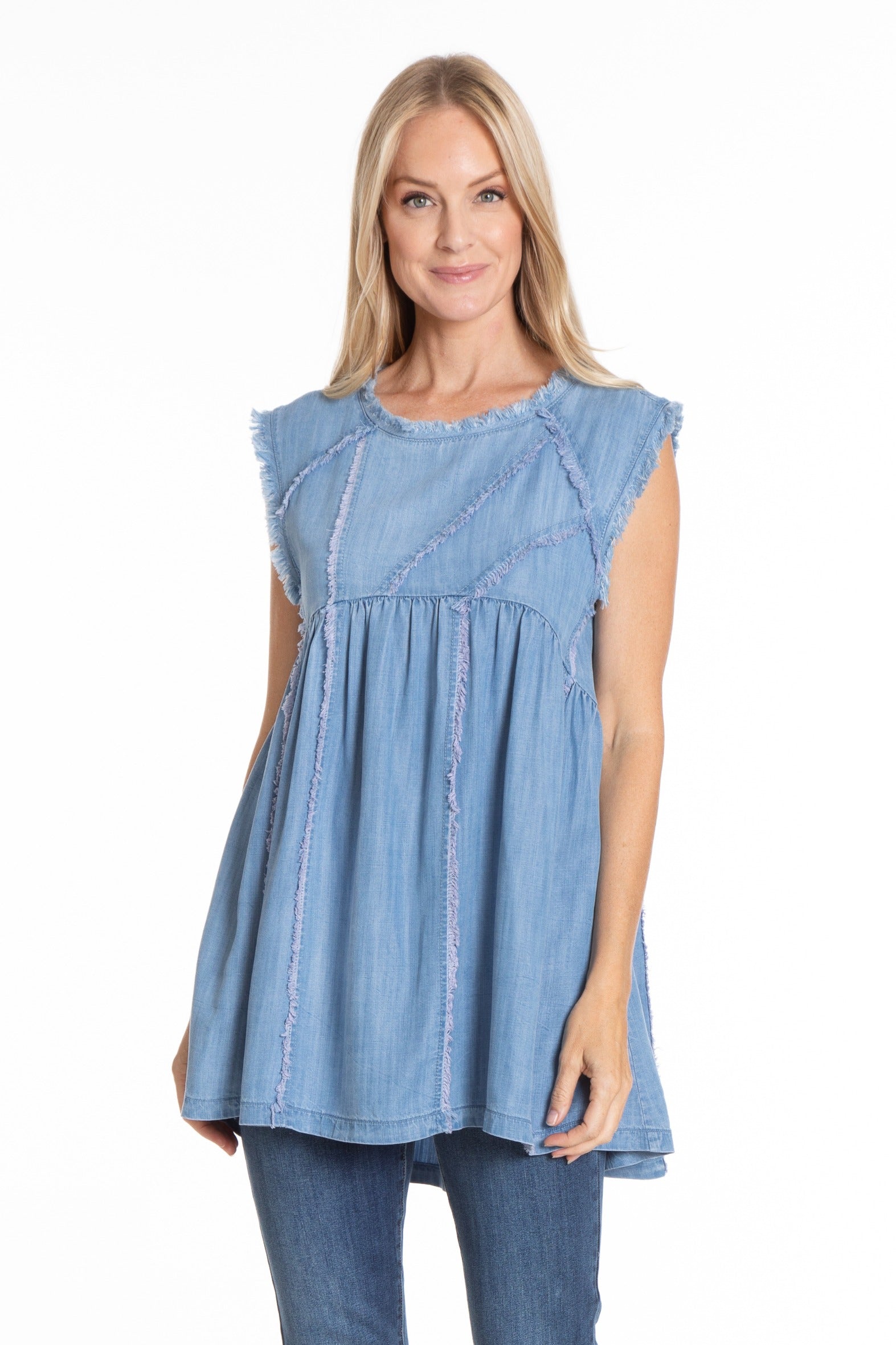 Sleeveless Patched and Frayed Tunic Dress Front APNY