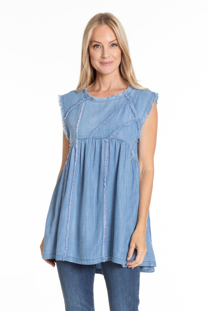 Sleeveless Patched and Frayed Tunic Dress Front APNY