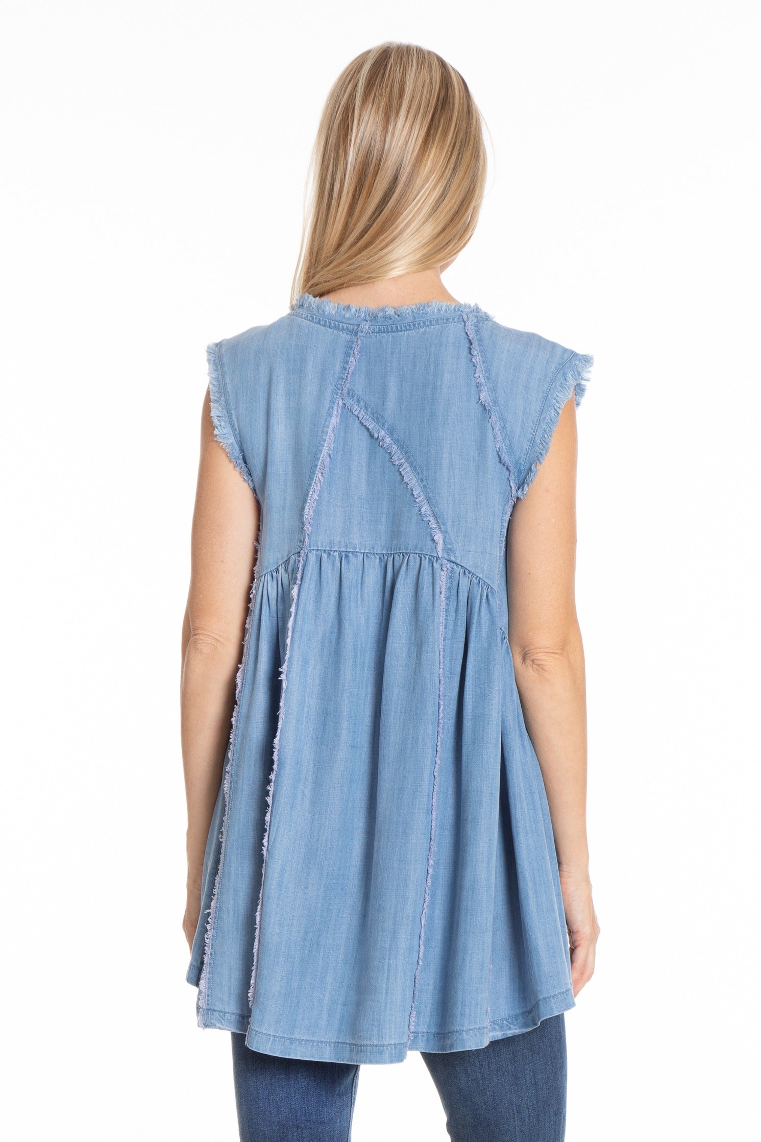 Sleeveless Patched and Frayed Tunic Dress Back APNY