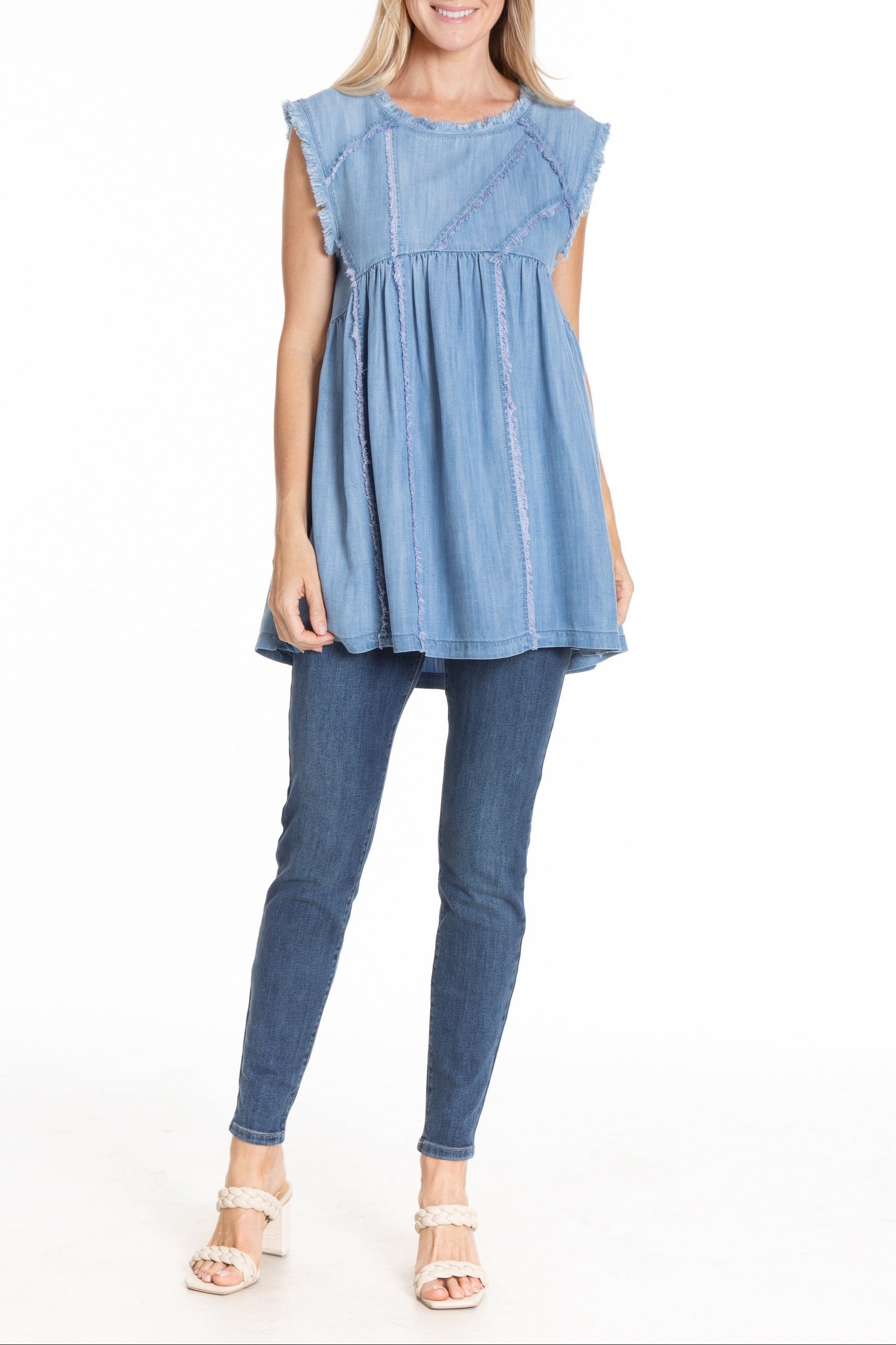 Sleeveless Patched and Frayed Tunic Dress Full APNY