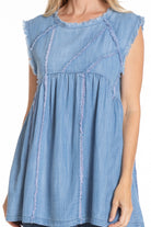 Sleeveless Patched and Frayed Tunic Dress Neck APNY