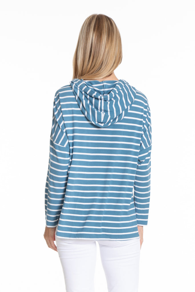 Hoodie With Side Slits Chambray/White Stripe Back APNY