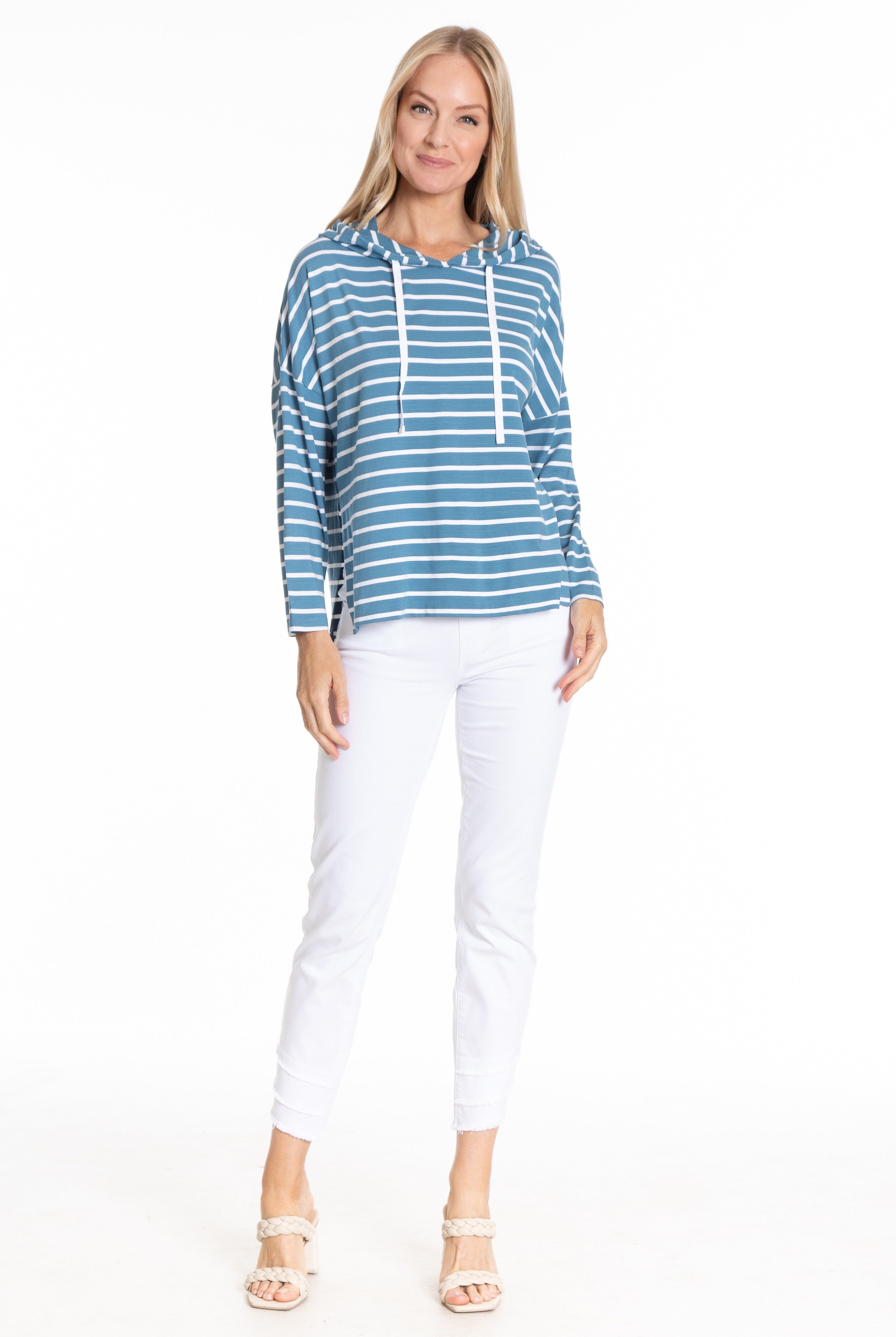 Hoodie With Side Slits Chambray/White Stripe Full APNY
