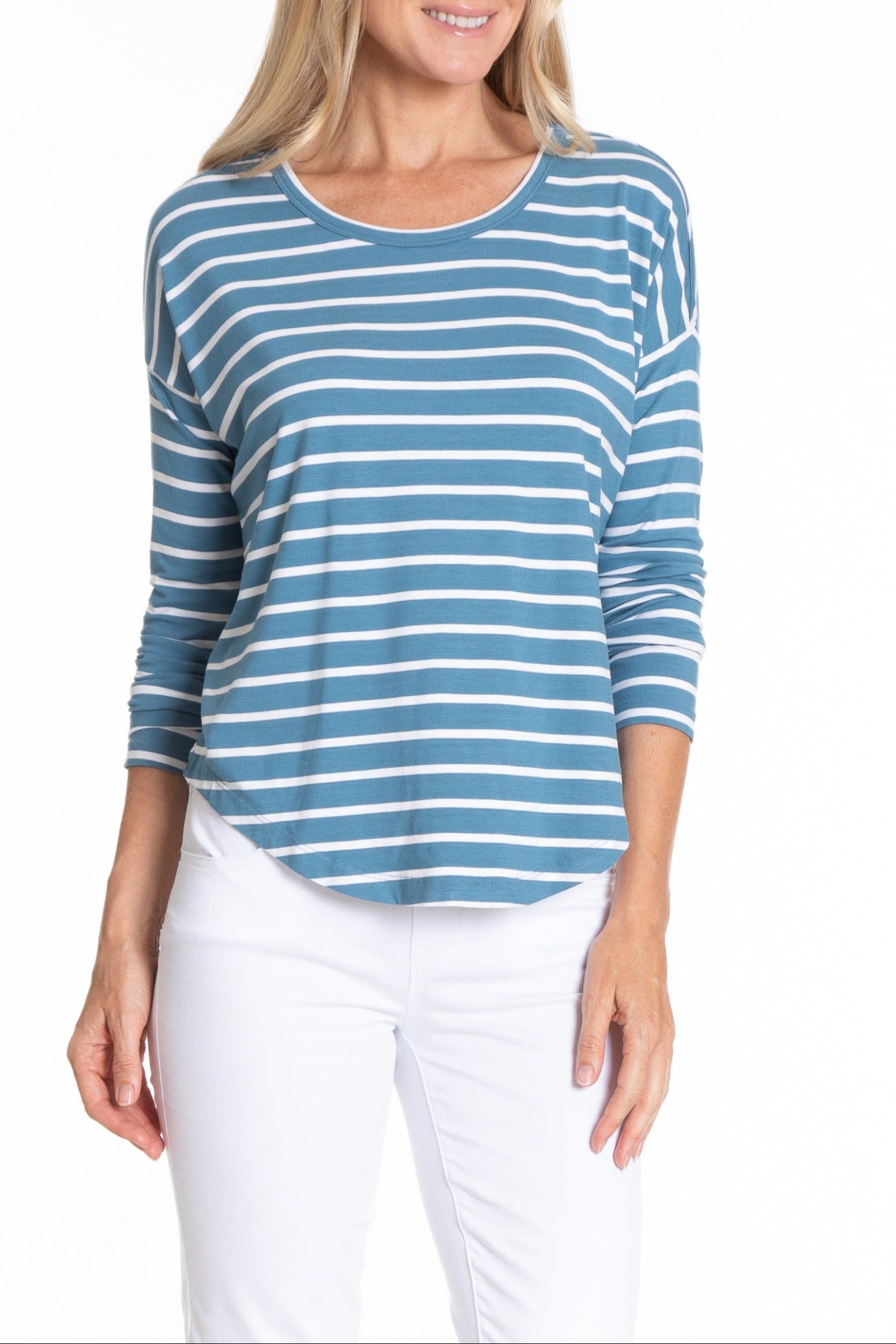 Comfy Drop Shoulder Top Back/White StripeAPNY