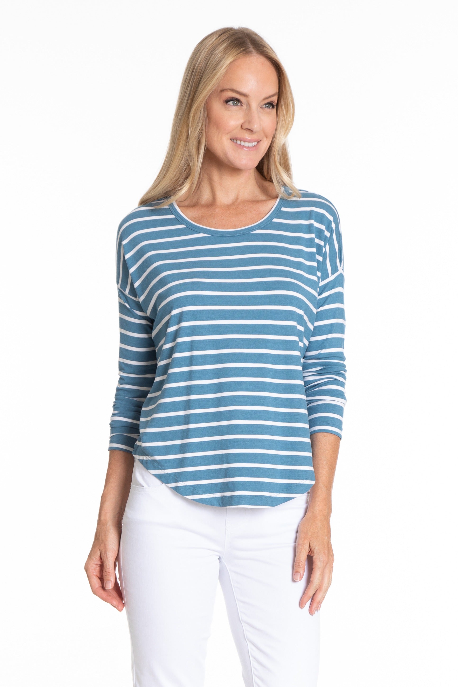 Comfy Drop Shoulder Top Back/White StripeAPNY