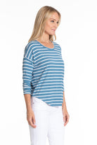 Comfy Drop Shoulder Top Chambray/White Stripe Side APNY