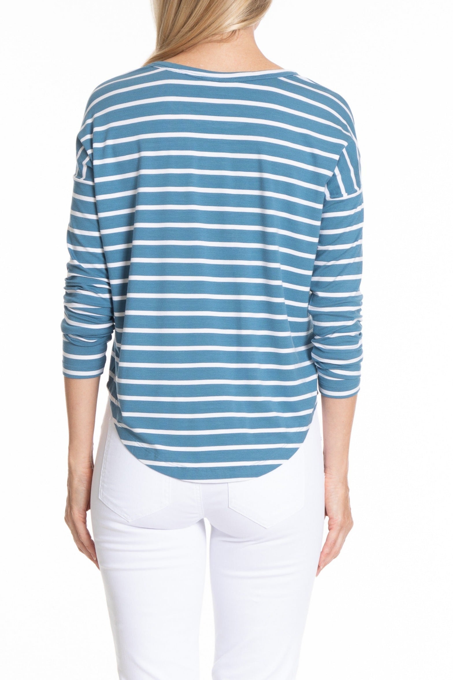 Comfy Drop Shoulder Top Chambray/White Stripe Back APNY