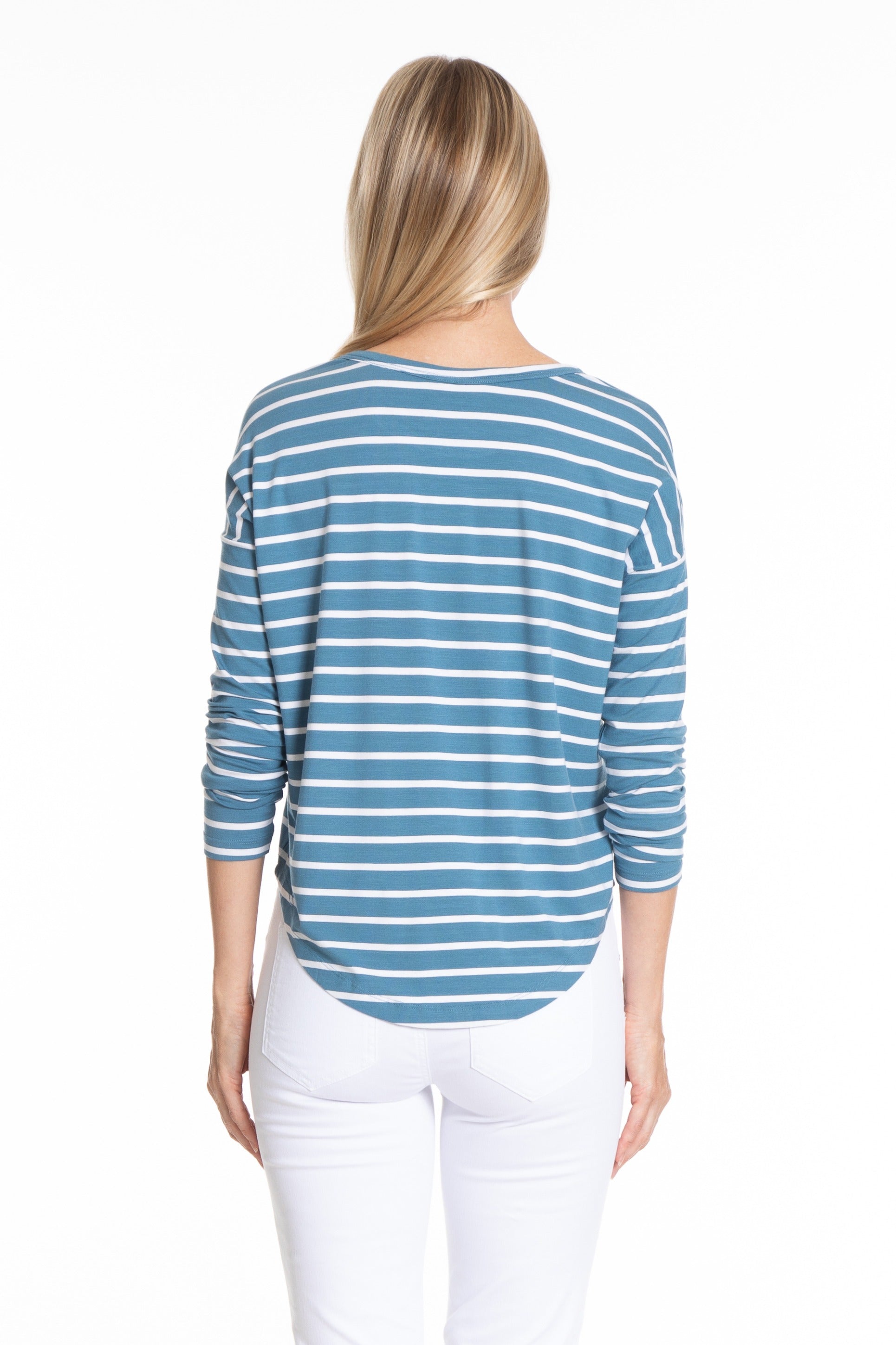 Comfy Drop Shoulder Top Chambray/White Stripe Back APNY