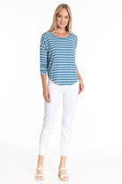 Comfy Drop Shoulder Top Chambray/White Stripe Full APNY