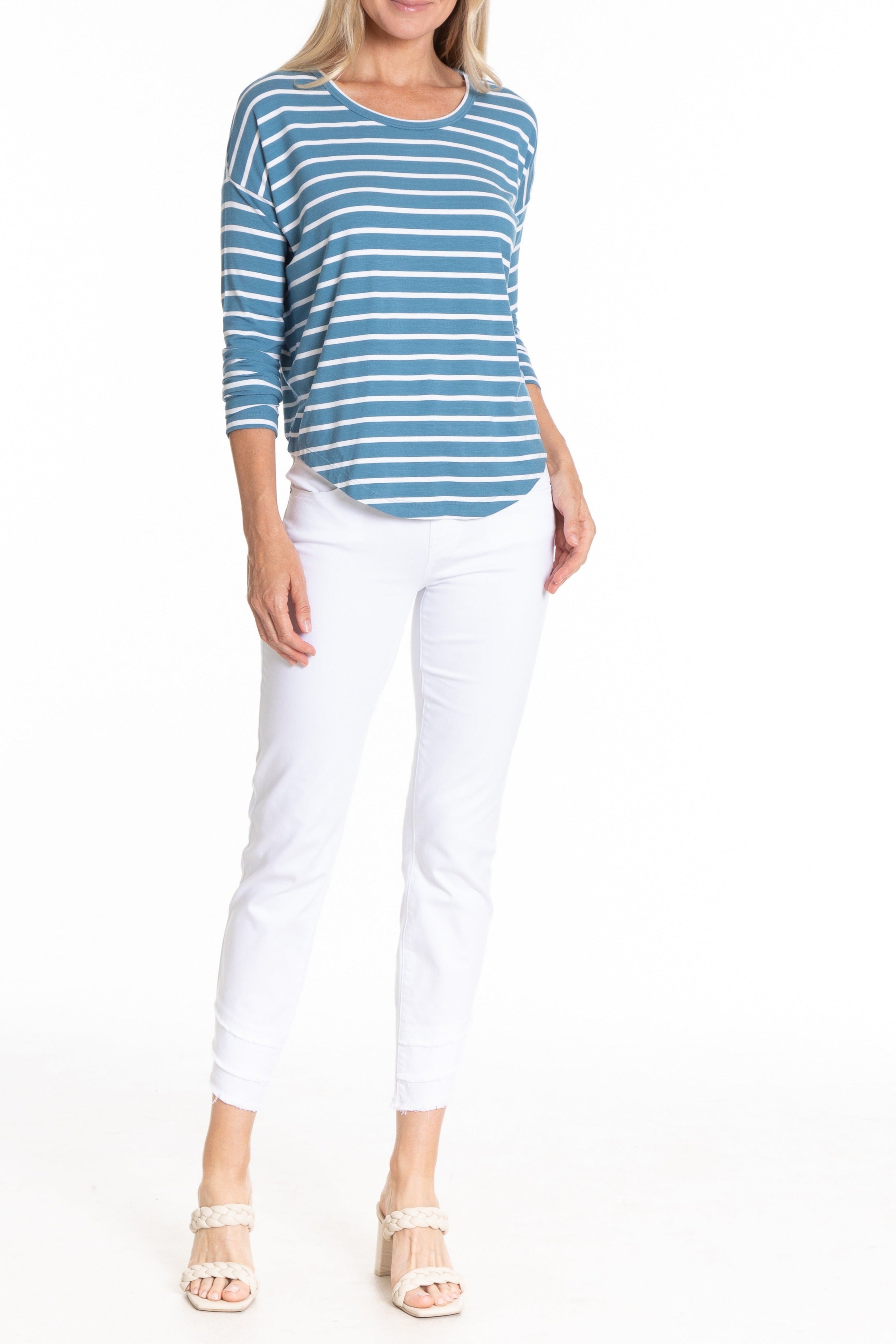 Comfy Drop Shoulder Top Chambray/White Stripe Full APNY