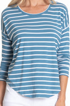 Comfy Drop Shoulder Top Chambray/White Stripe Neck APNY