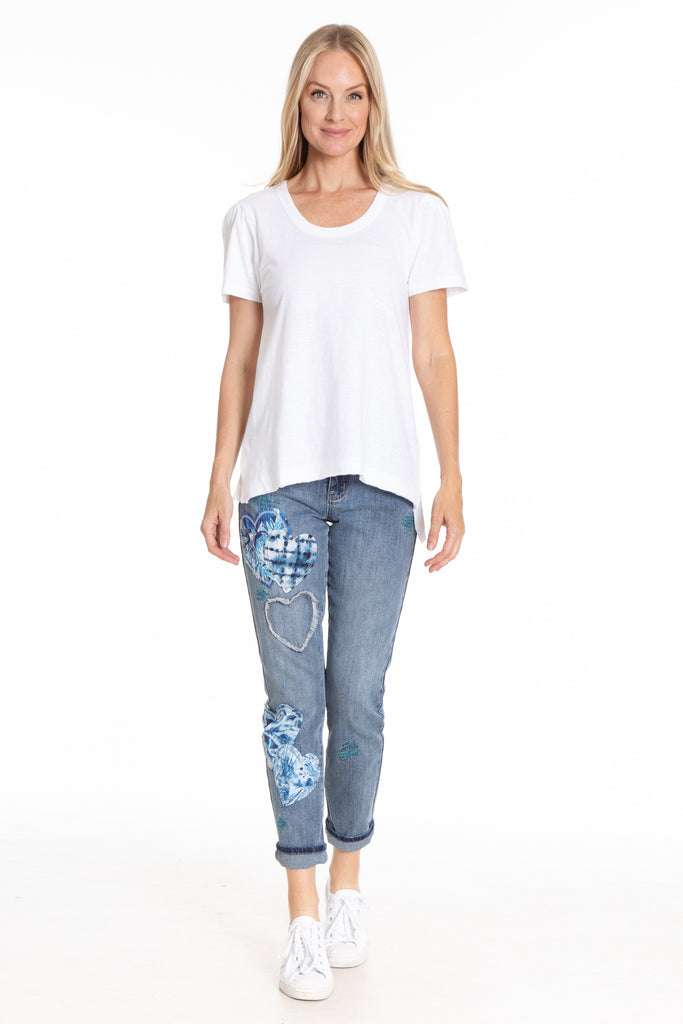 Ruched Sleeve Tee With Asym Hem White Full APNY