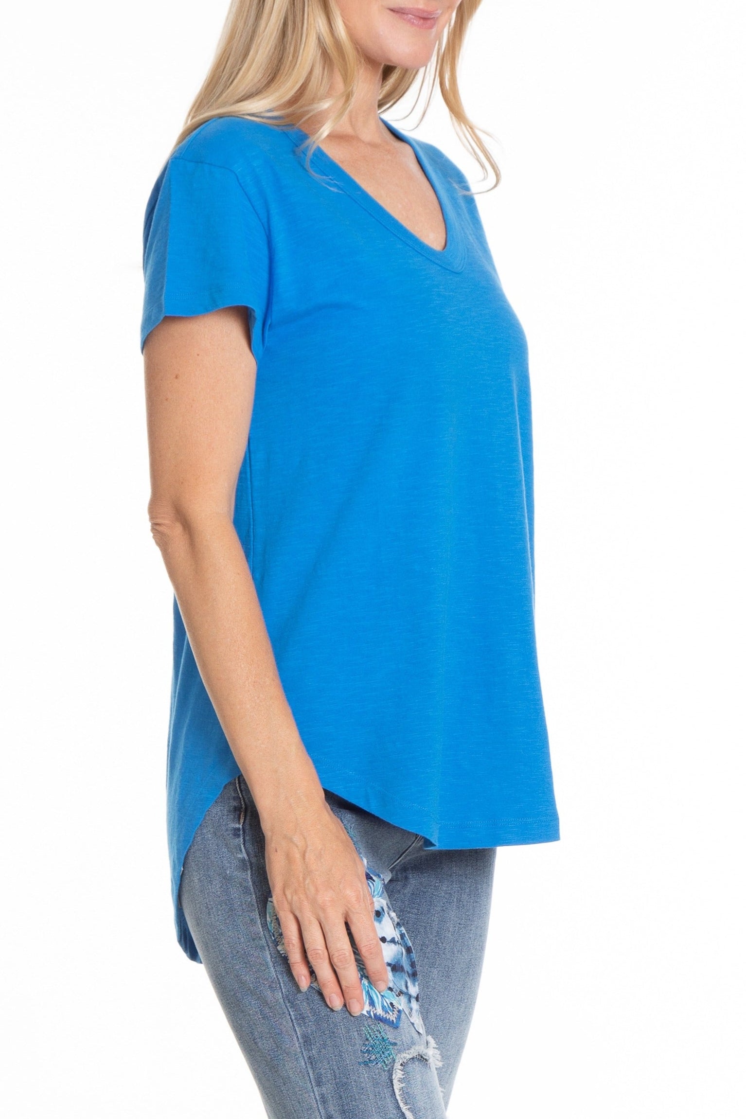 Short Sleeve V-Neck French Blue Side APNY
