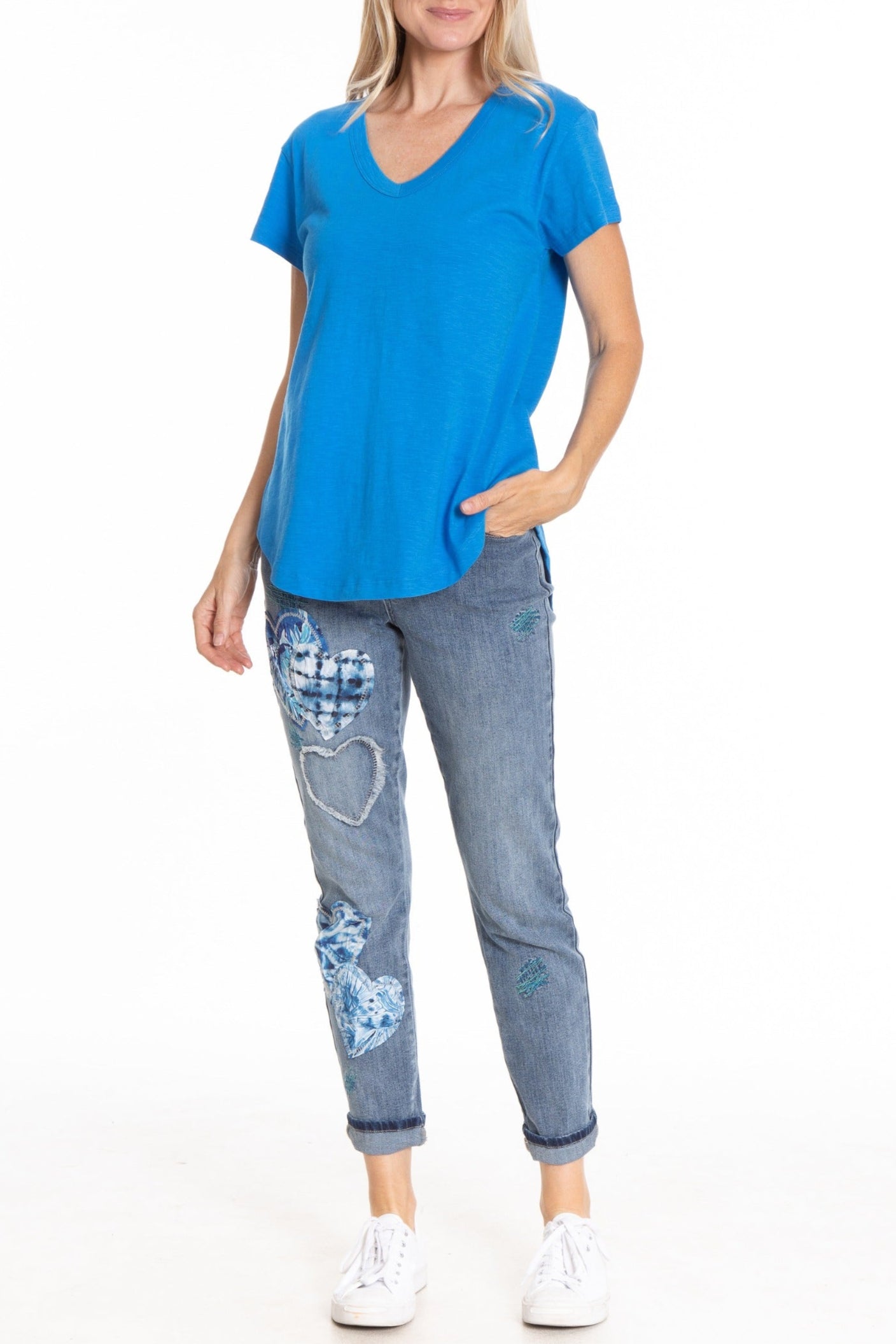 Short Sleeve V-Neck French Blue Full APNY