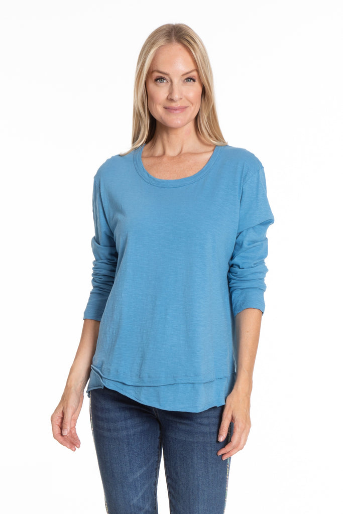 Long Sleeve With Asymmetrical Hem PARISIAN BLUE Front-2 APNY