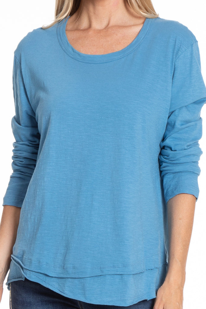 Long Sleeve With Asymmetrical Hem PARISIAN BLUE Neck APNY