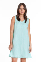Sleeveless V-Neck Dress Turquoise Front APNY