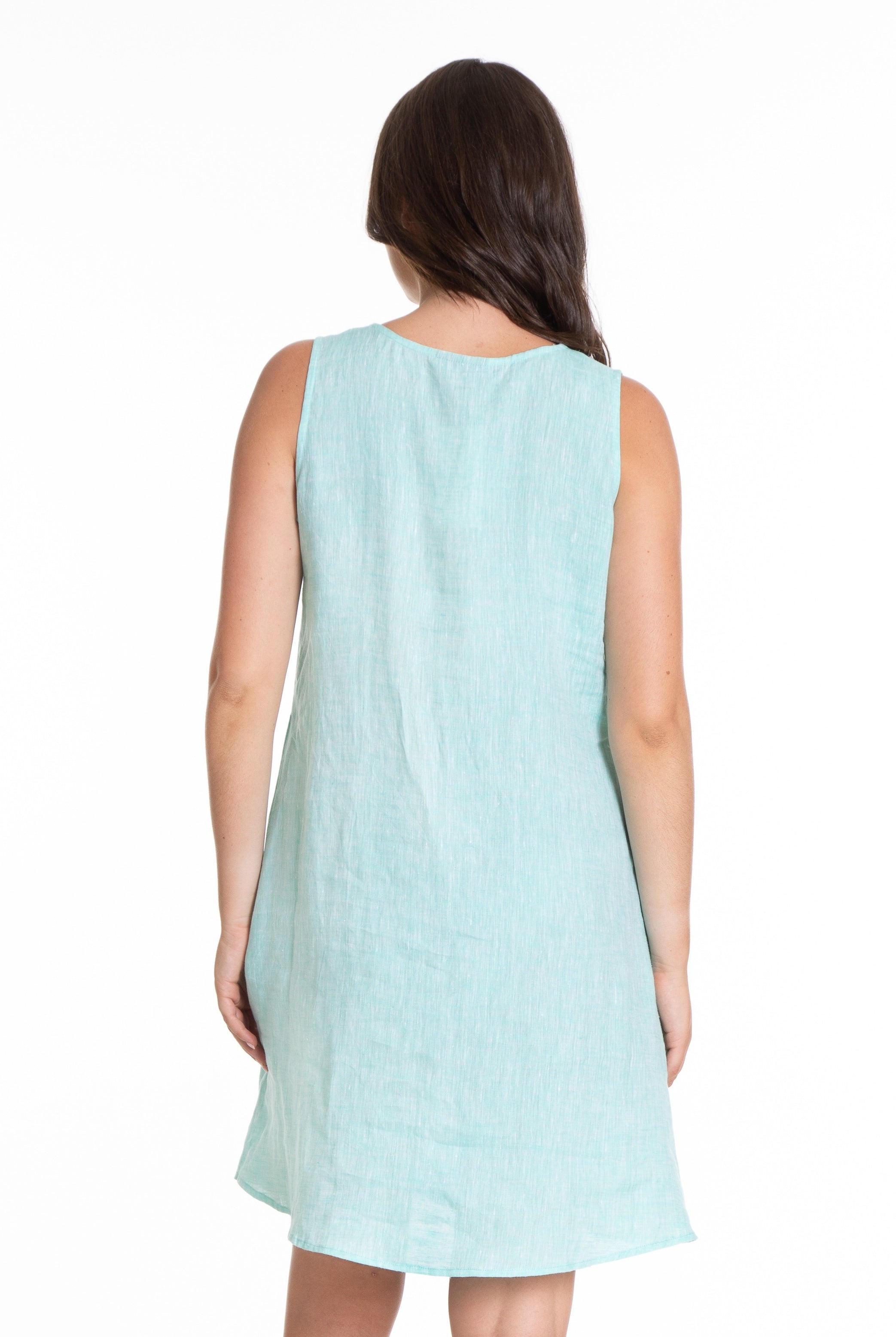 Sleeveless V-Neck Dress Turquoise Back APNY
