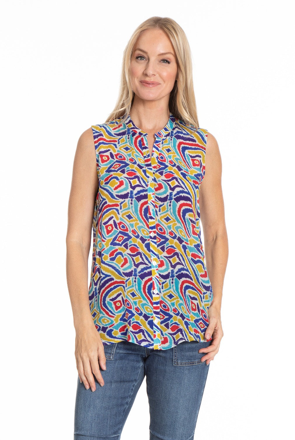 Ikat Inspired Multi Color - Button up Tank Front APNY