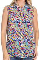 Ikat Inspired Multi Color - Button up Tank Neck APNY