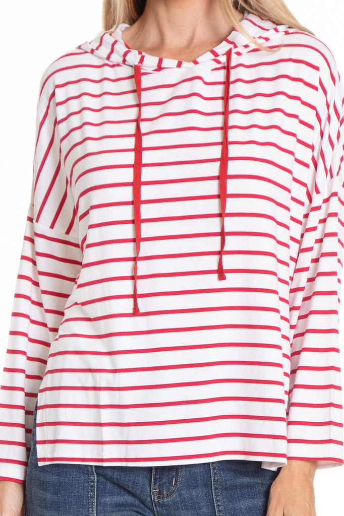 Hoodie With Side Slits RED/White Stripe Neck APNY