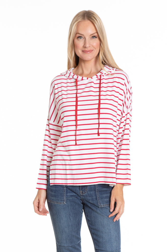 Hoodie With Side Slits RED/White Stripe Front APNY