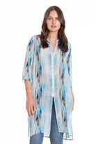 Painterly Strokes - 3⁄4 Sleeve Button-Up with Side Slits Front APNY