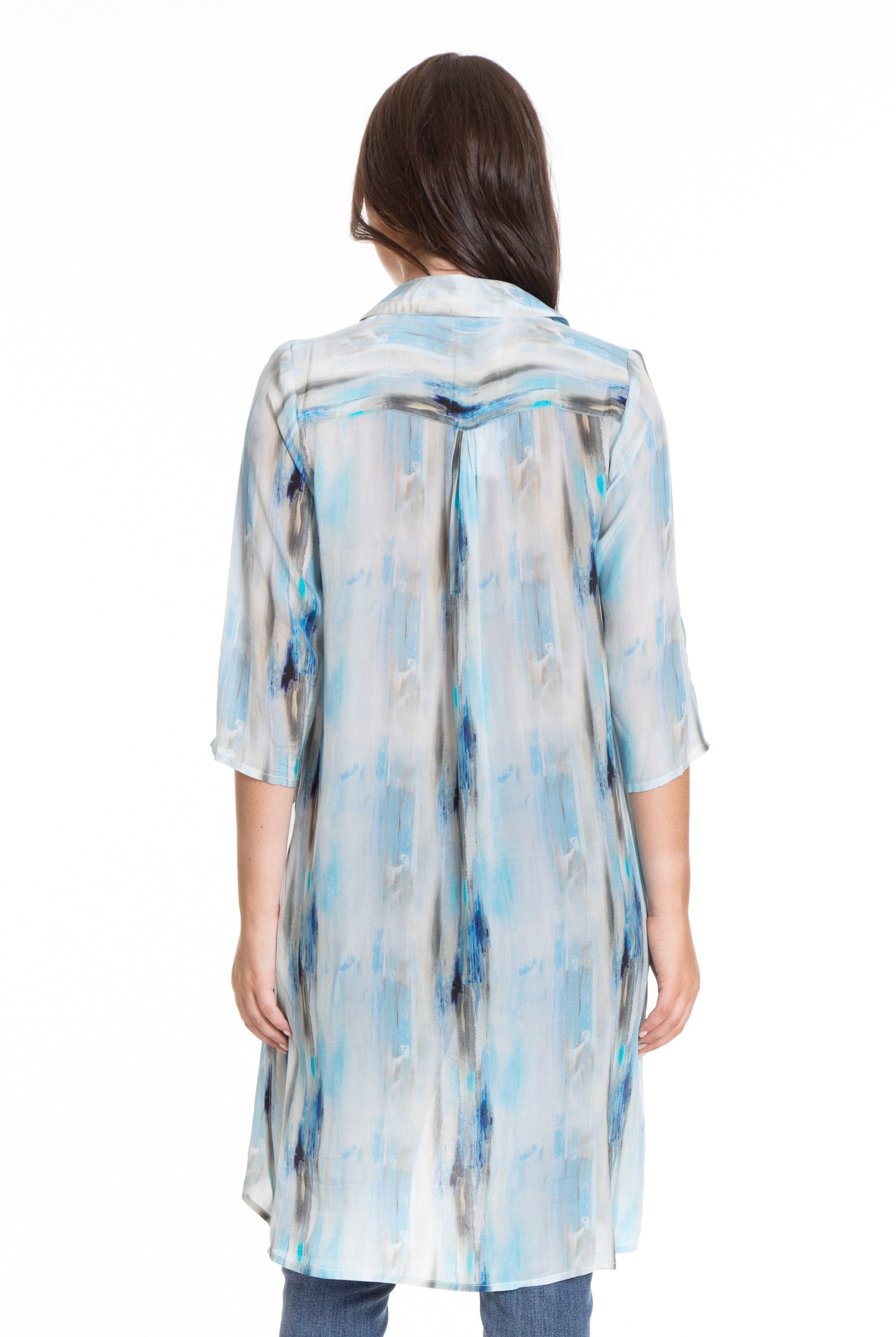 Painterly Strokes - 3⁄4 Sleeve Button-Up with Side Slits Back APNY