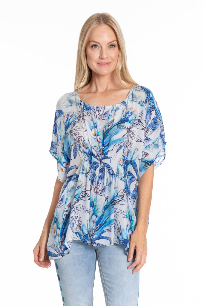 Island Paradise Print - Pullover Poncho with Ruching Top Front APNY