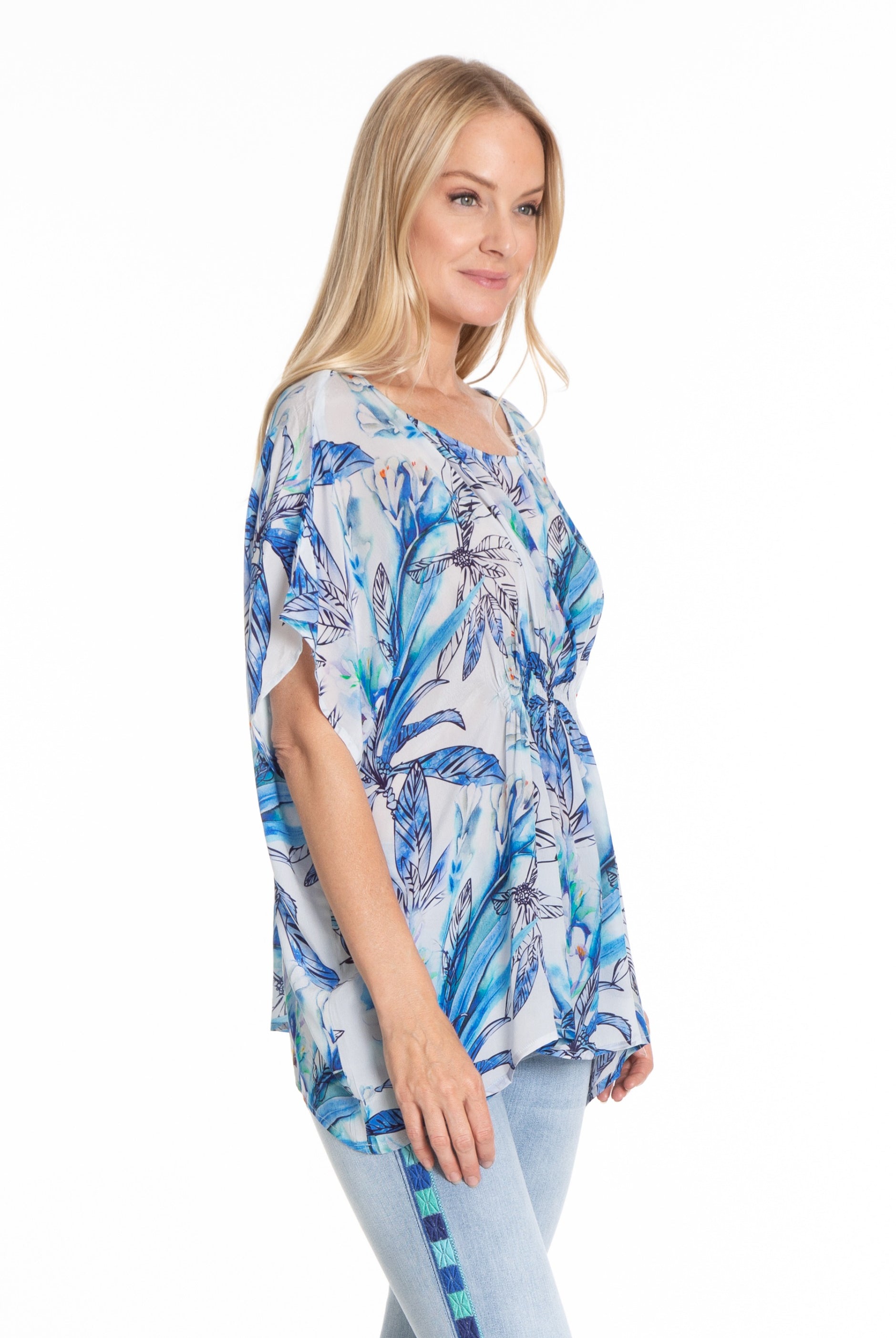 Island Paradise Print - Pullover Poncho with Ruching Top Side-1 APNY