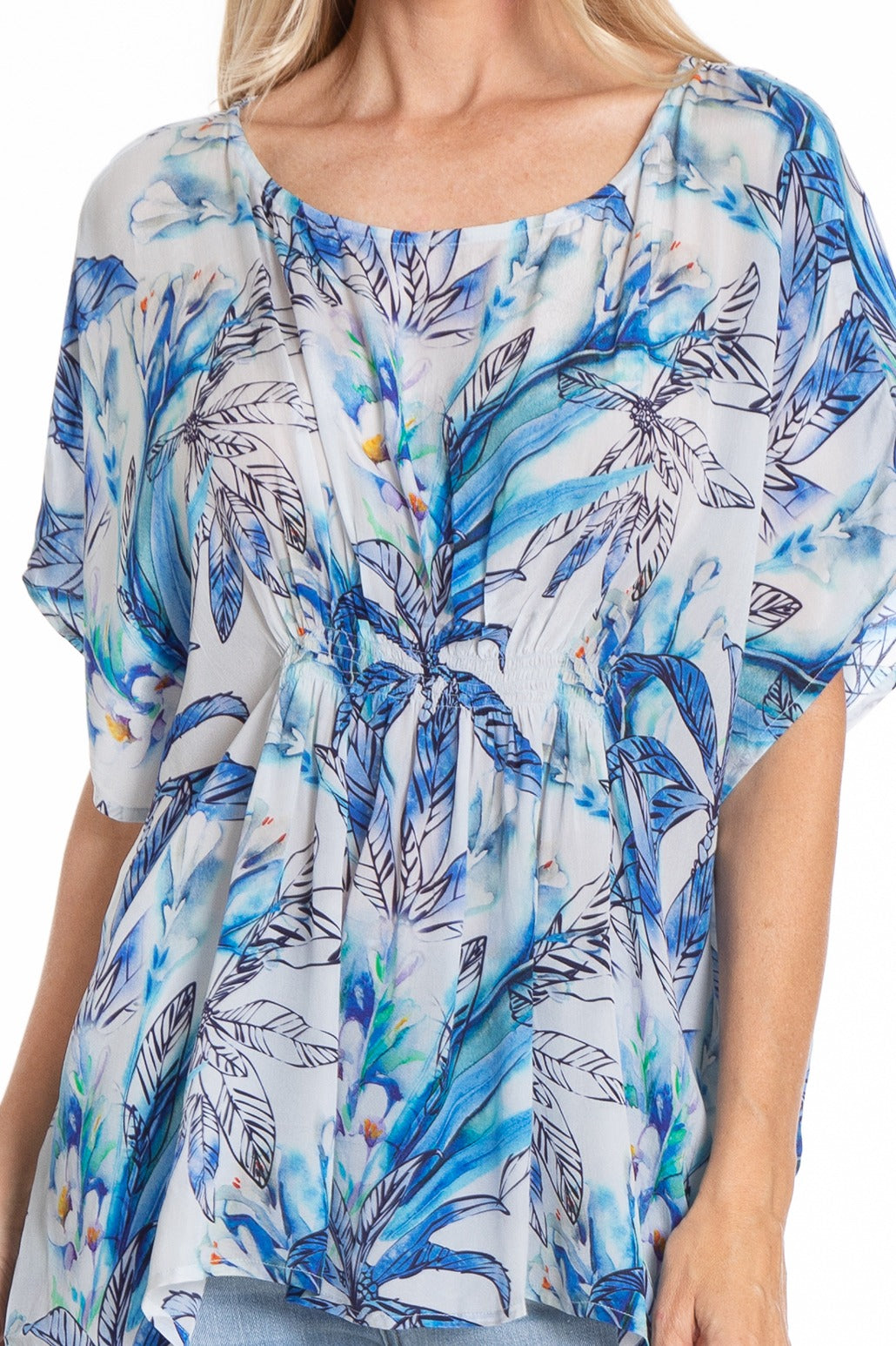 Island Paradise Print - Pullover Poncho with Ruching Top Neck APNY