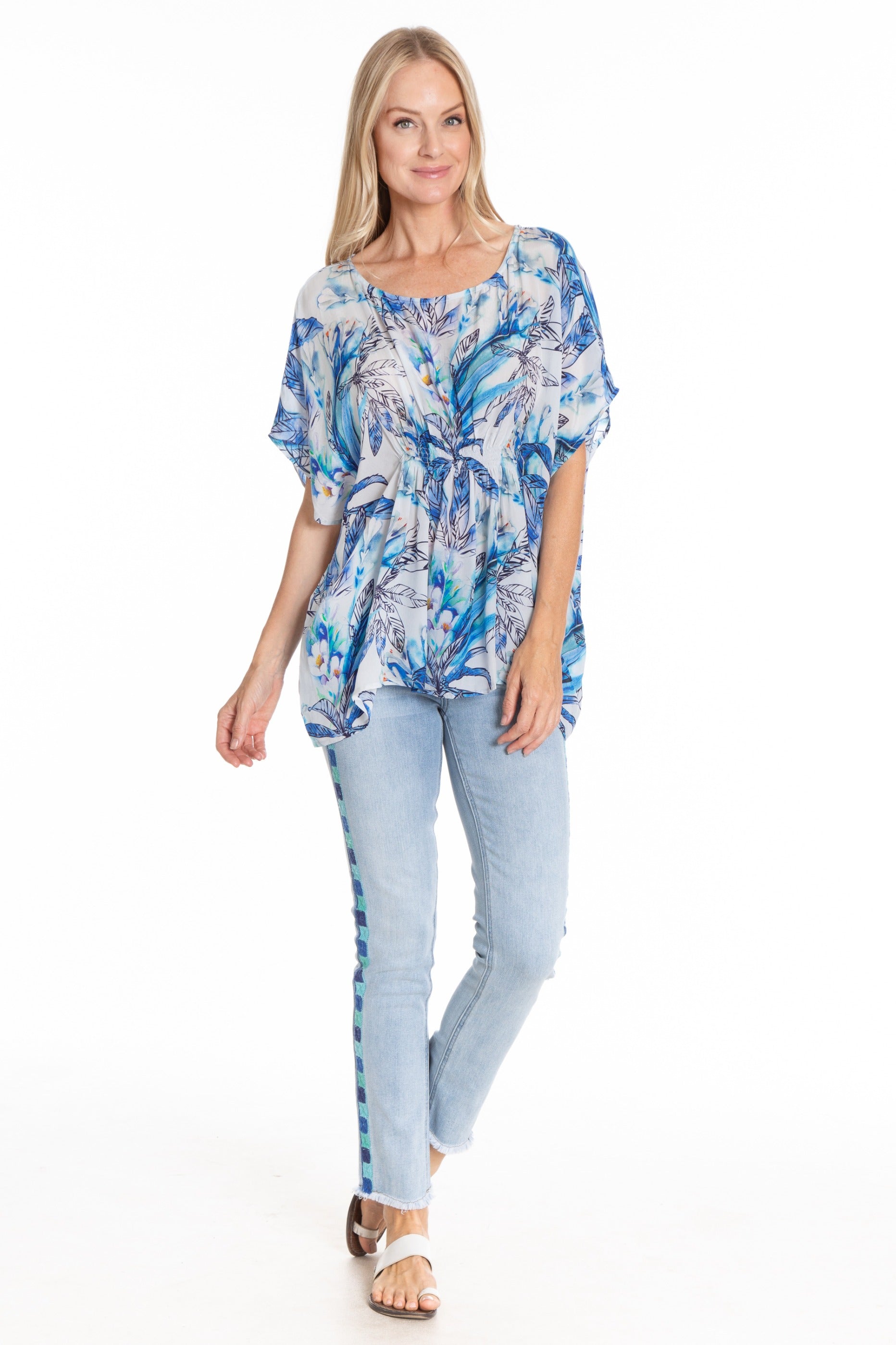 Island Paradise Print - Pullover Poncho with Ruching Top Full-1 APNY
