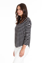 Comfy Drop Shoulder Top Back/White Stripe Side APNY